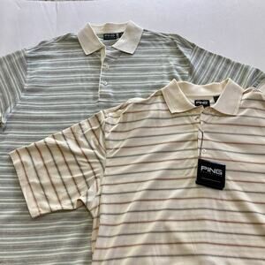 Ping Men's Golf Shirts Lot Large & Medium Short Sleeves Striped 100% Cotton Polo